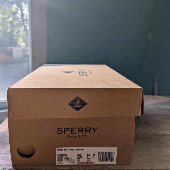 NEW Sperry Top Sider Crest Boat Twill Shoes Sneaker. Natural. Size 8.5 Med. NIB! - Picture 2 of 6